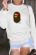 White Casual Vintage Character Patchwork O Neck Tops