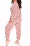 Pink Fashion Casual Solid Basic Zipper Collar Long Sleeve Two Pieces