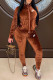 Coffee Fashion Casual Print Patchwork O Neck Long Sleeve Two Pieces
