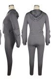 Yellow Casual Solid Patchwork Fold Hooded Collar Long Sleeve Two Pieces