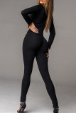 Black Sexy Casual Solid Split Joint See-through Slit Square Collar Skinny Jumpsuits