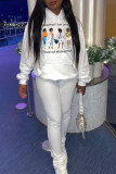 White Fashion Casual Print Basic Hooded Collar Tops
