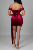 Black Fashion Sexy Patchwork See-through Backless Off the Shoulder Short Sleeve Dress