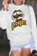 White Casual Street Print Patchwork O Neck Tops