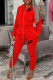 Red Fashion Street Letter Embroidered Hooded Collar Long Sleeve Two Pieces
