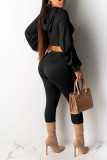 Yellow Casual Solid Patchwork Fold Hooded Collar Long Sleeve Two Pieces