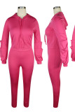 Yellow Casual Solid Patchwork Fold Hooded Collar Long Sleeve Two Pieces