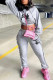 Grey Casual Print Tassel Patchwork Hooded Collar Long Sleeve Two Pieces