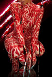 Red Fashion Sexy Print Basic Turtleneck Skinny Jumpsuits