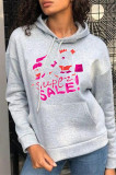 Grey Fashion Casual Print Basic Hooded Collar Tops