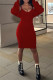 Red Fashion Sexy Solid Cardigan V Neck Long Sleeve Two Pieces