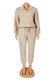 Pink Fashion Casual Solid Basic Zipper Collar Long Sleeve Two Pieces