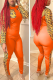 Tangerine Red Street Leopard Patchwork O Neck Skinny Jumpsuits