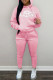 Pink Fashion Casual Solid Embroidered Hooded Collar Two Pieces