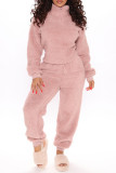 Pink Fashion Casual Solid Basic Zipper Collar Long Sleeve Two Pieces