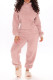 Pink Fashion Casual Solid Basic Zipper Collar Long Sleeve Two Pieces