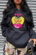 Black Fashion Casual Print Basic Hooded Collar Tops