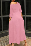 Purple Casual Solid Patchwork Asymmetrical O Neck Irregular Dress Dresses