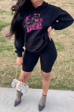 Grey Fashion Casual Print Basic Hooded Collar Tops