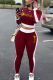 Wine Red Street Print Letter O Neck Long Sleeve Two Pieces