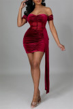 Black Fashion Sexy Patchwork See-through Backless Off the Shoulder Short Sleeve Dress