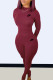 Burgundy Fashion Casual Print Patchwork O Neck Long Sleeve Two Pieces