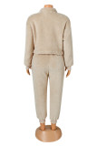 Pink Fashion Casual Solid Basic Zipper Collar Long Sleeve Two Pieces