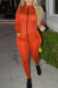 Orange Casual Sportswear Solid Patchwork Zipper Collar Long Sleeve Two Pieces