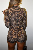Blue Fashion Sexy Print Basic Turtleneck Long Sleeve Skinny Romper
