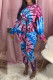 Multicolor Casual Print Tie Dye Patchwork O Neck Long Sleeve Two Pieces
