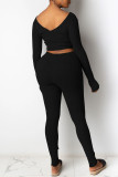Grey Fashion Casual Solid Basic V Neck Long Sleeve Two Pieces