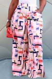 Light Pink Casual Print Patchwork Plus Size