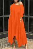 Purple Casual Solid Patchwork Asymmetrical O Neck Irregular Dress Dresses
