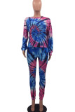 Multicolor Casual Print Tie Dye Patchwork O Neck Long Sleeve Two Pieces