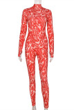 Red Fashion Sexy Print Basic Turtleneck Skinny Jumpsuits