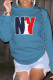 Blue Street Sportswear Print Patchwork O Neck Tops