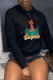 Black Fashion Casual Print Basic Hooded Collar Tops