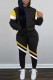 Black Fashion Casual Patchwork Basic Hooded Collar Long Sleeve Two Pieces