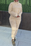 Pink Fashion Casual Solid Basic Zipper Collar Long Sleeve Two Pieces