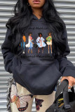 White Fashion Casual Print Basic Hooded Collar Tops