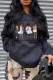 Black Fashion Casual Print Basic Hooded Collar Tops