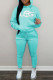 Blue Fashion Casual Solid Embroidered Hooded Collar Two Pieces