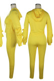 Yellow Casual Solid Patchwork Fold Hooded Collar Long Sleeve Two Pieces