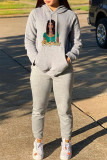 White Fashion Casual Print Basic Hooded Collar Tops