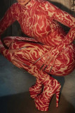 Red Fashion Sexy Print Basic Turtleneck Skinny Jumpsuits