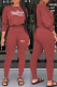 Purplish Red Fashion Street Print Patchwork O Neck Long Sleeve Two Pieces