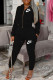 Black Fashion Street Letter Embroidered Hooded Collar Long Sleeve Two Pieces