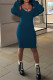 Navy Blue Fashion Sexy Solid Cardigan V Neck Long Sleeve Two Pieces