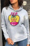White Fashion Casual Print Basic Hooded Collar Tops