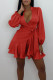 Red Casual Sweet Solid Patchwork Knotted Asymmetrical V Neck A Line Dresses